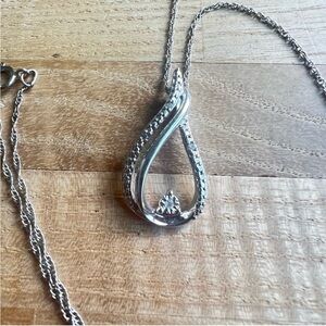 Dainty 925 sterling silver diamond teardrop necklace
